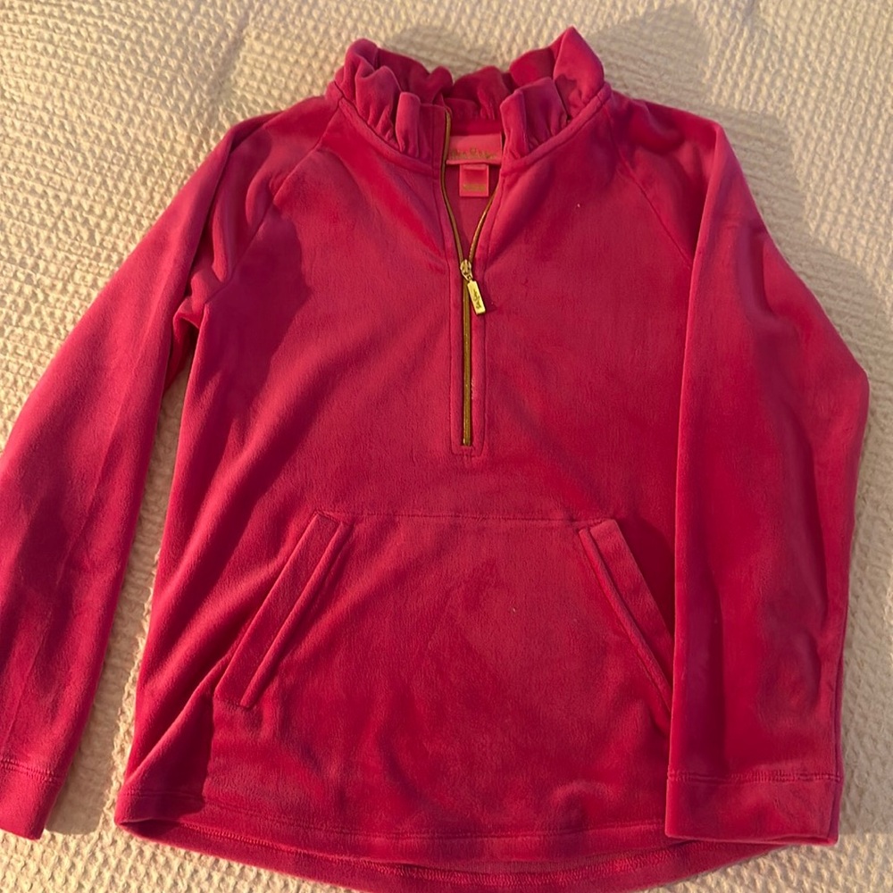 Girls size L (8-10) Lilly Pulitzer velvet bright pink pullover.
